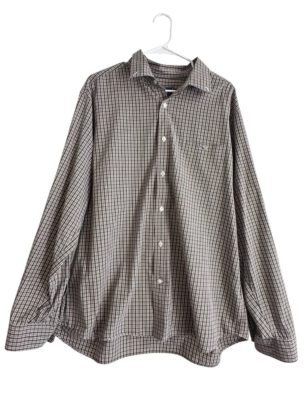 Vineyard Vines Men's Long-Sleeve Green White, Orange Checked Button Shirt, Sz XL